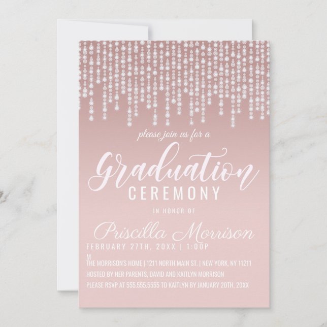 Blush Pink Hanging Diamond Lights Graduation Invitation (Front)