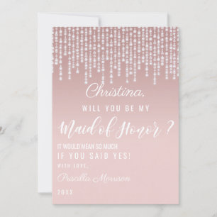 Blush Pink Hanging Diamond Lights Maid of Honour Invitation