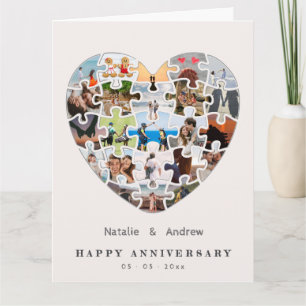 Blush Pink Happy Anniversary Heart Puzzle Collage Card
