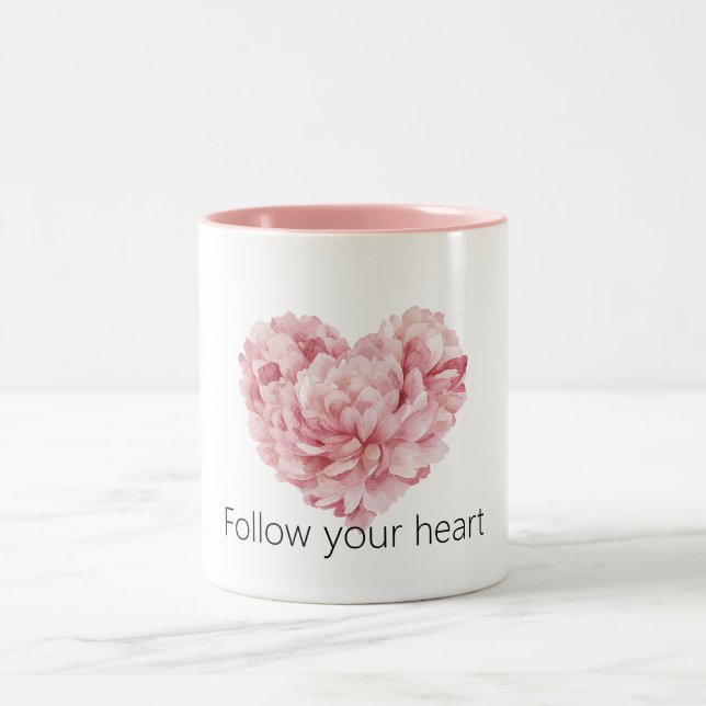 Blush Pink Heart Flower Two-Tone Coffee Mug (Center)