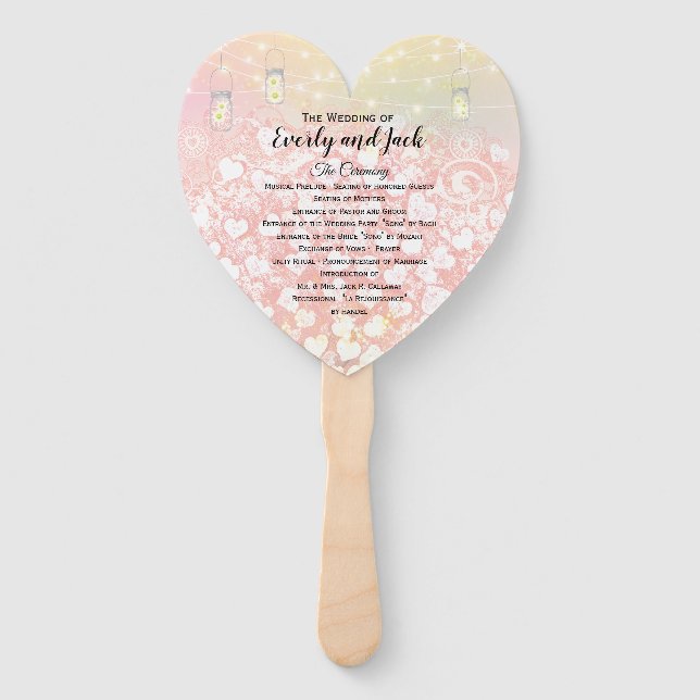 Blush Pink Heart Leaf Tree Wedding Program Hand Fan (Front)