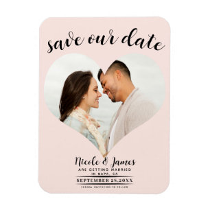 Blush Pink Heart Photo Wedding Save the Date Magnet