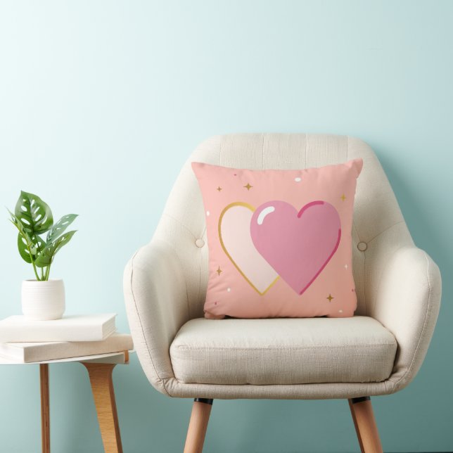 Blush Pink Heart Throw Pillow (Chair)
