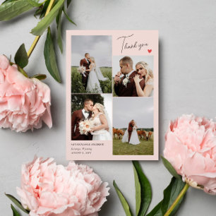 Blush Pink Heart Wedding Photos Thank You Note