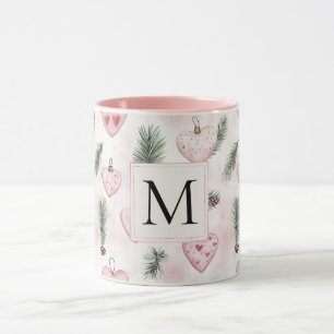 Blush Pink Hearts Christmas Monogram Mug