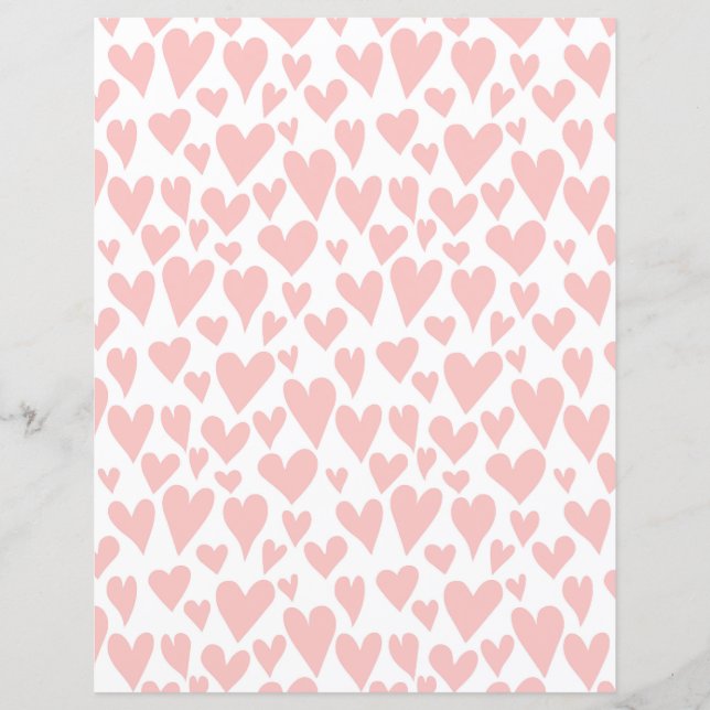 Blush Pink Hearts Pattern White Scrapbook Paper (Front)