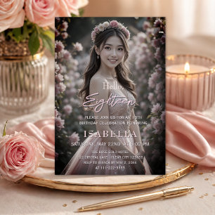 Blush Pink Hello Eighteen Photo Invitation