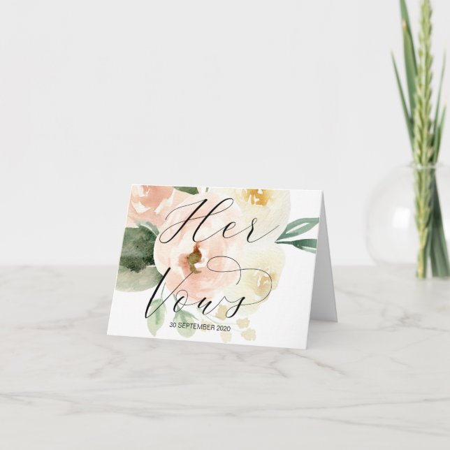 Blush Pink Her Vows Wedding Vow Keepsake Card (Front)