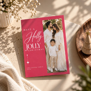Blush Pink Holly Jolly Family Christmas photo Holiday Card