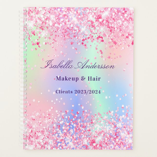 Blush pink holographic business planner (Front)