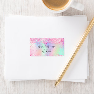 Blush pink holographic glitter return address label
