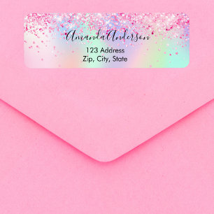 Blush pink holographic sparkles return address