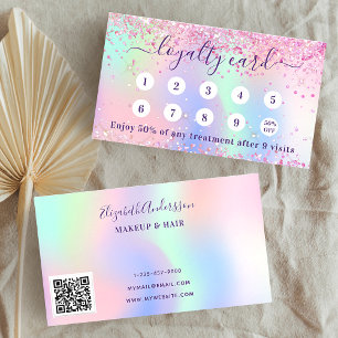 Blush pink holograpic sparkles purple qr code loyalty card