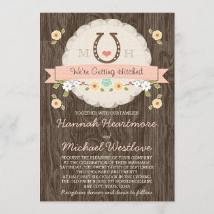 Blush Pink Horseshoe Heart Western Wedding Invitation