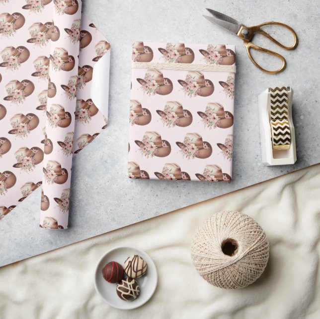 Blush Pink Howdy Cowgirl Floral Western Hats Wrapping Paper (Crafts)