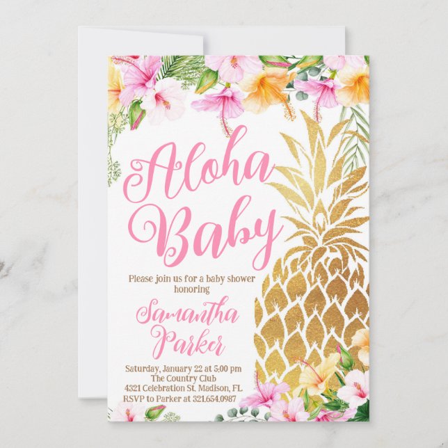 Blush Pink Hula on Over Luau Pineapple Baby Shower Invitation (Front)