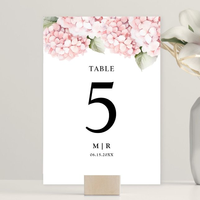 Blush Pink Hydrangea Elegant Floral Wedding Table Number (Creator Uploaded)