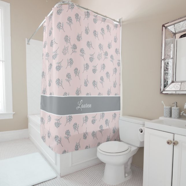 Blush Pink Hydrangea Floral Pattern  Monogram (In Situ)
