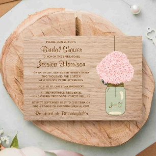 Blush Pink Hydrangea & Mason Jar Bridal Shower Invitation