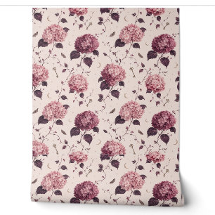 Blush Pink Hydrangea Moth and Moon Romantic Gothic Wallpaper