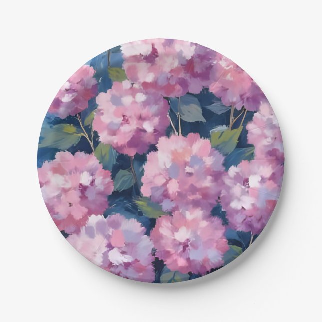 Blush Pink Hydrangeas Floral Paper Plate (Front)