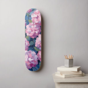 Blush Pink Hydrangeas Floral Skateboard