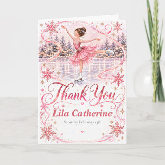 Blush Pink Ice Skating Birthday  Thank You Card