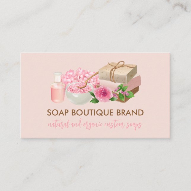 Blush Pink Illustration Handmade Craft Soap Business Card (Front)