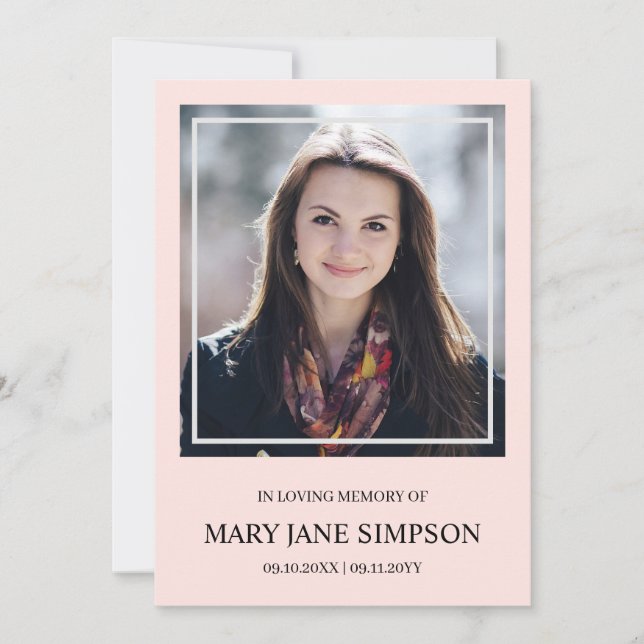 Blush PInk In loving memory Funeral Photo (Front)