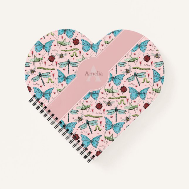 Blush Pink Insect Heart Notebook features (Front)