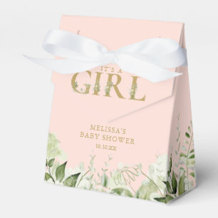 Blush Pink Its A Girl Greenery Gold Baby Shower Favor Box