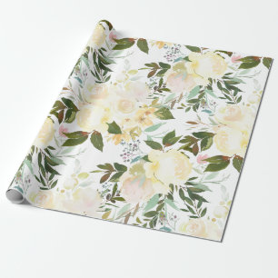 Blush Pink Ivory Beige Watercolor Floral Flowers Wrapping Paper