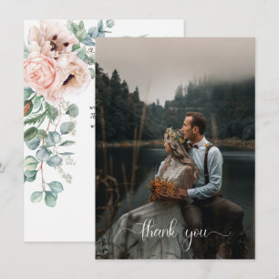 Blush Pink Ivory Floral Photo Thank You Invitation