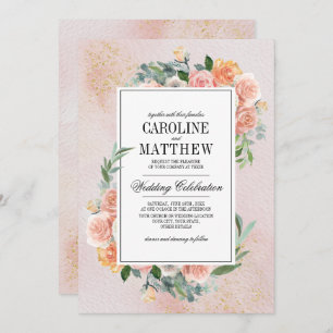  Blush Pink Ivory Floral Watercolor Wedding Invitation