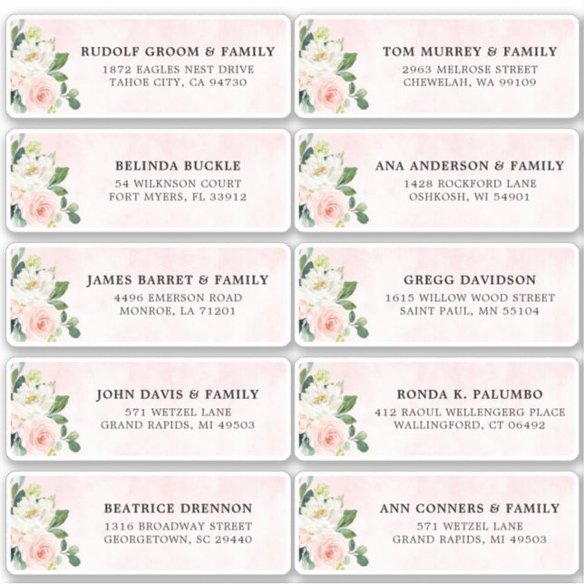 Blush Pink Ivory Floral Wedding Guest Address (Front)