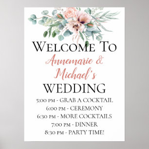 Blush Pink Ivory Floral Wedding Welcome Poster