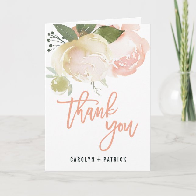 Blush Pink Ivory Peony Thank You Card (Front)