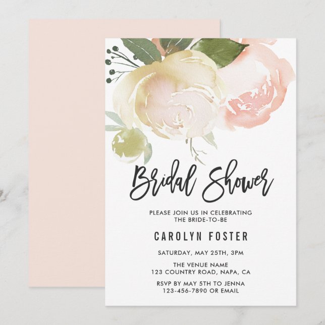 Blush Pink Ivory Peony Wedding Bridal Shower Invitation (Front/Back)