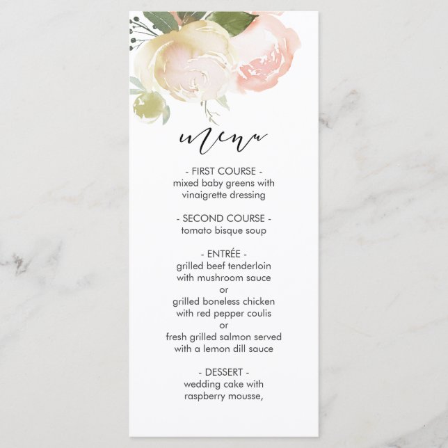 Blush Pink Ivory Peony Wedding Menu (Front)