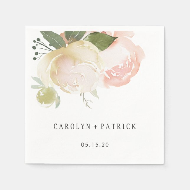 Blush Pink Ivory Peony Wedding Paper Napkin (Front)