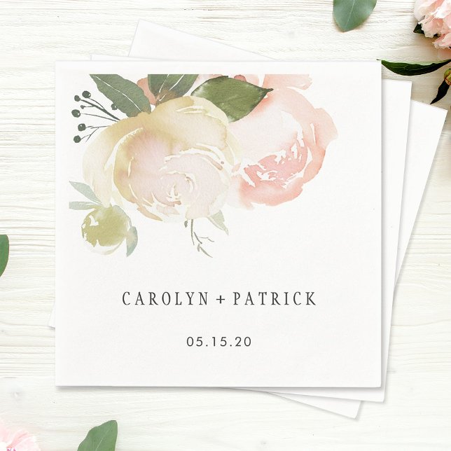 Blush Pink Ivory Peony Wedding Paper Napkin (Creator Uploaded)