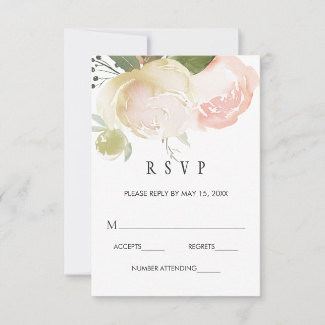 Blush Pink Ivory Peony Wedding RSVP (Front)