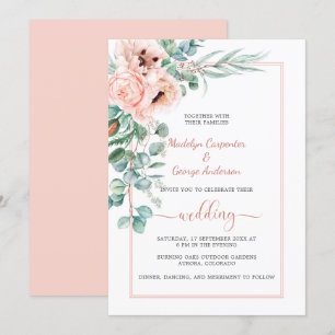 Blush Pink Ivory Poppies and Peonies Frame Wedding Invitation