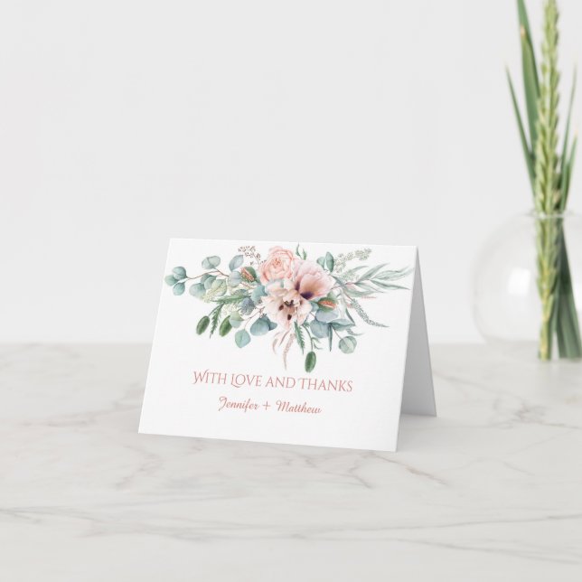 Blush Pink Ivory Poppies Peonies Floral Thank You (Front)