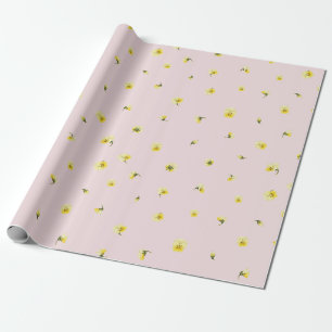 Blush Pink Japanese Yellow Viola Floral Pattern Wrapping Paper