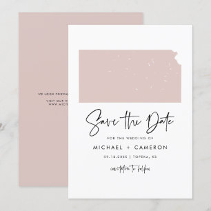 Blush Pink Kansas Map Minimalist Script Wedding Save The Date