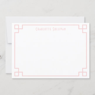 Blush Pink Key Border Personalized Stationery Note Card