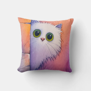 Blush Pink Kitty Whimsical Watercolor Art Throw Pillow