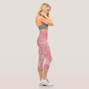 Blush Pink Lace Elegance Blush Pink & White Capri Leggings