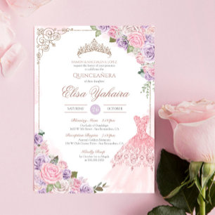 Blush Pink Lavender Purple Elegant Quinceanera Invitation